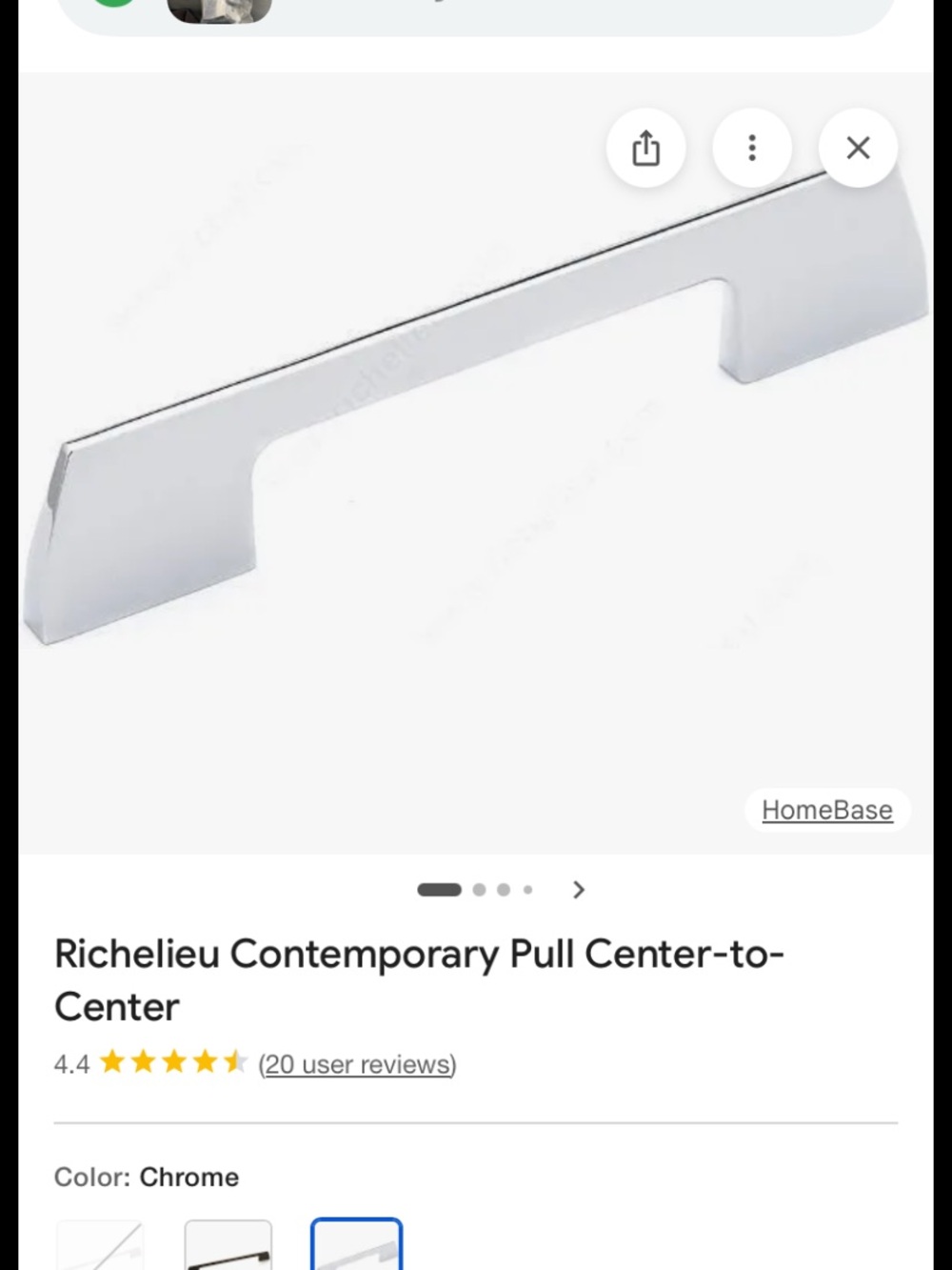 Richelieu Chrome Cabinet Pull - Contemporary Polished chrome